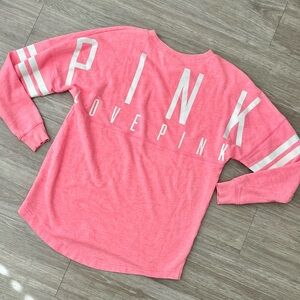 Victoria’s Secret PINK Coral Stripe Dog Logo Varsity Crew Neck Sweatshirt XS